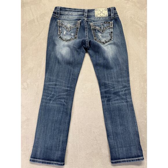 Miss Me Jeans Womens 30 Medium Wash Blue Denim Signature Crop Embellished Pocket - Picture 9 of 14